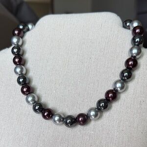 Premier Designs Classic Three-Tone Pearl Necklace - Gray, Black & Burgundy